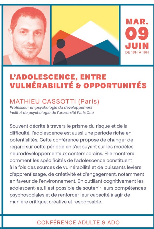 conférence « L’adolescence, source de vulnérabilité mais aussi puissant levier de créativité et d’engagement »
